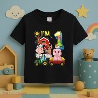 Farm Animals Barnyard Tractor 1st Birthday I'm 1 Year Old Toddler T-Shirt thumb 3