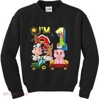Farm Animals Barnyard Tractor 1st Birthday I'm 1 Year Old Kids Sweatshirt thumb 0
