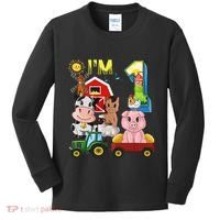 Farm Animals Barnyard Tractor 1st Birthday I'm 1 Year Old Kids Long Sleeve Shirt thumb 0