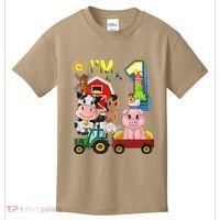 Farm Animals Barnyard Tractor 1st Birthday I'm 1 Year Old Kids T-Shirt thumb 0
