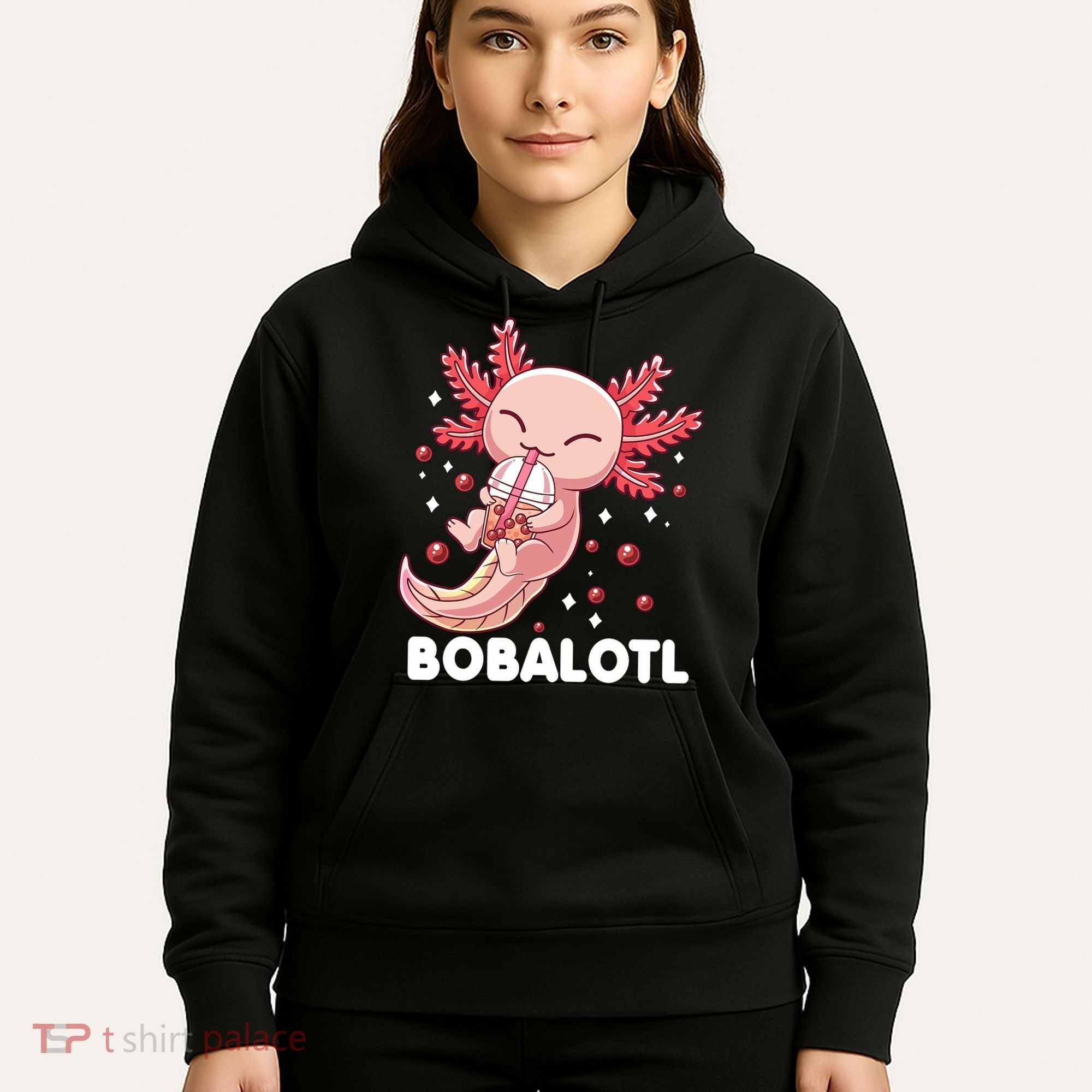 Funny Axolotl Bobalotl Boba Tea Bubble Milk Kawaii Anime  Hoodie