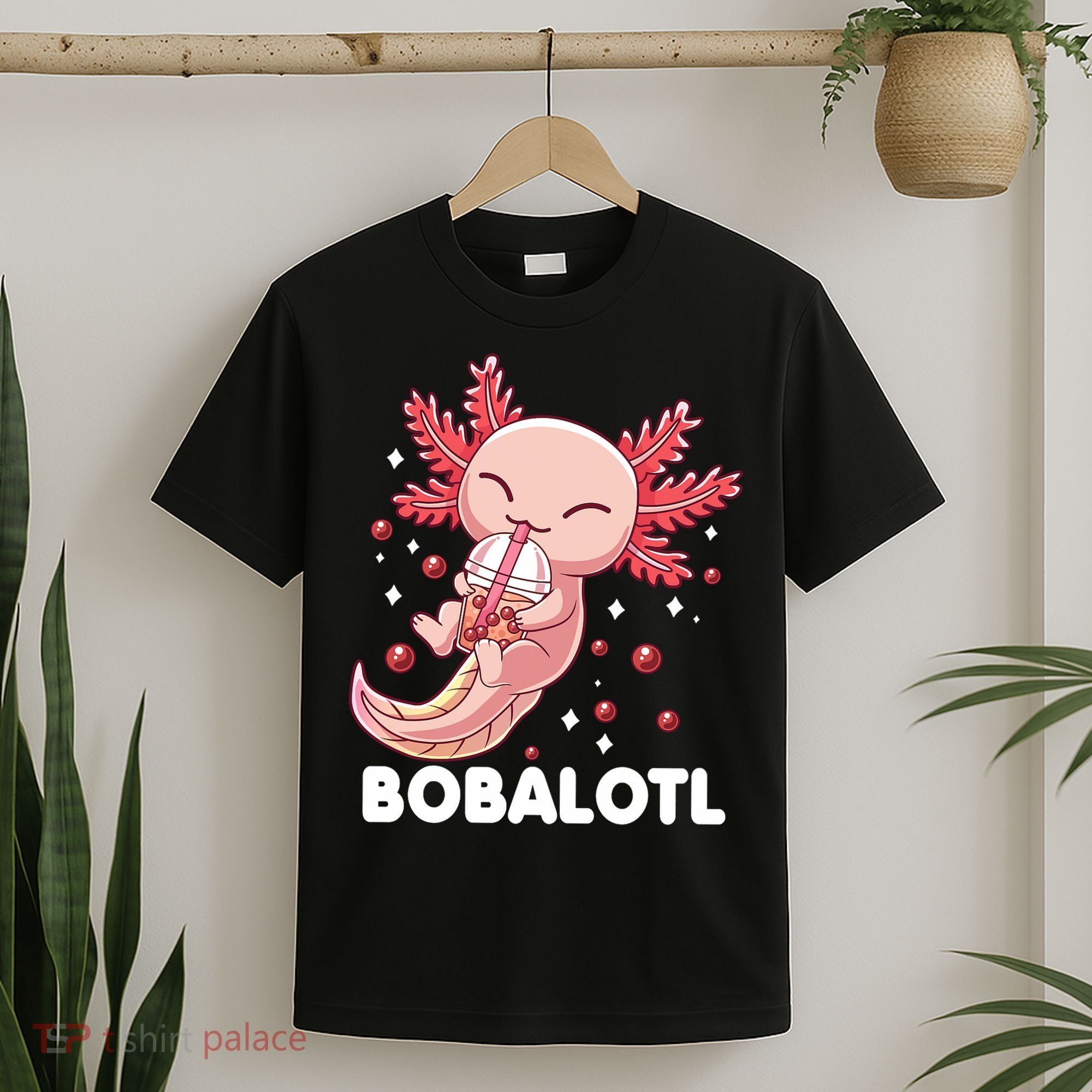 Funny Axolotl Bobalotl Boba Tea Bubble Milk Kawaii Anime  T-Shirt