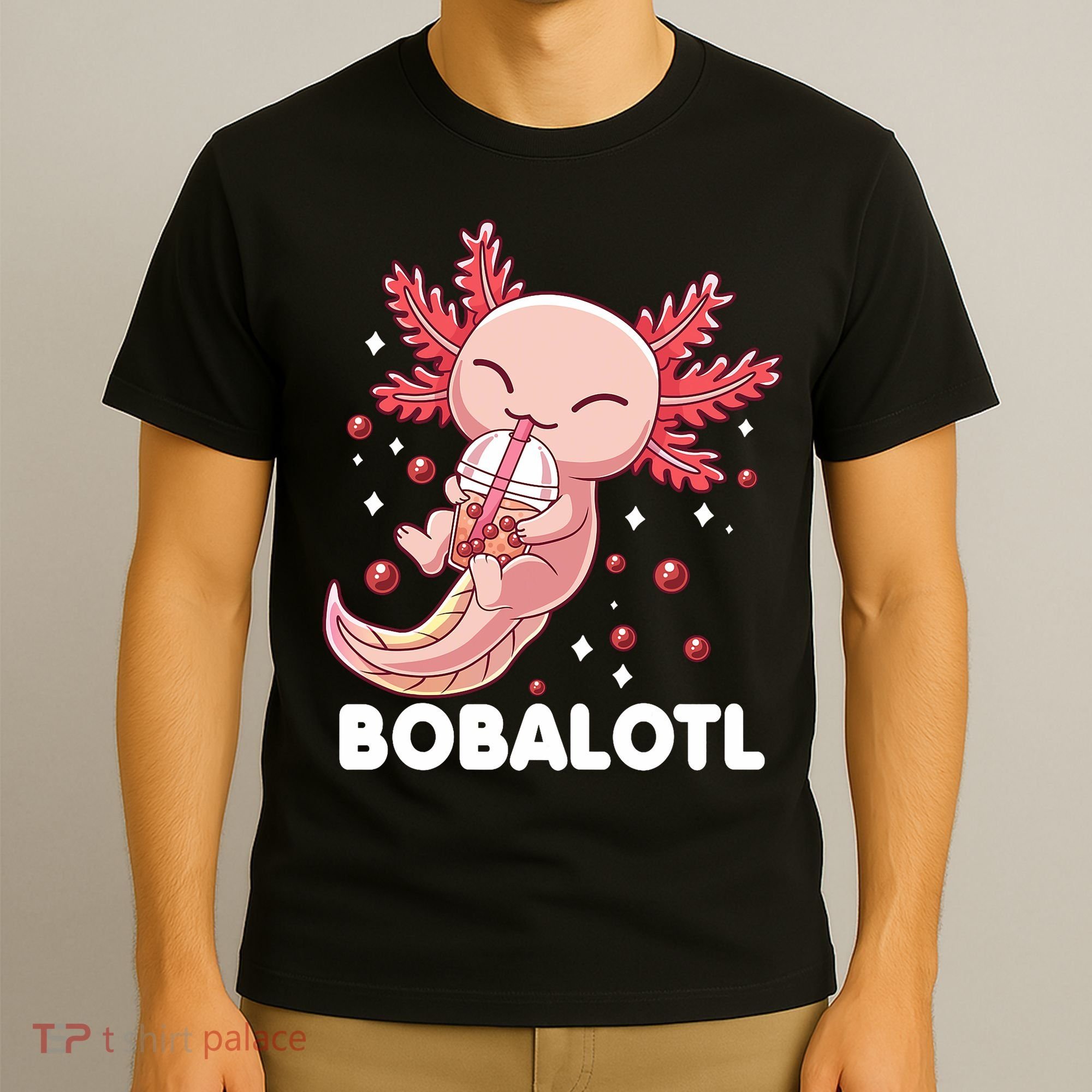 Funny Axolotl Bobalotl Boba Tea Bubble Milk Kawaii Anime  T-Shirt