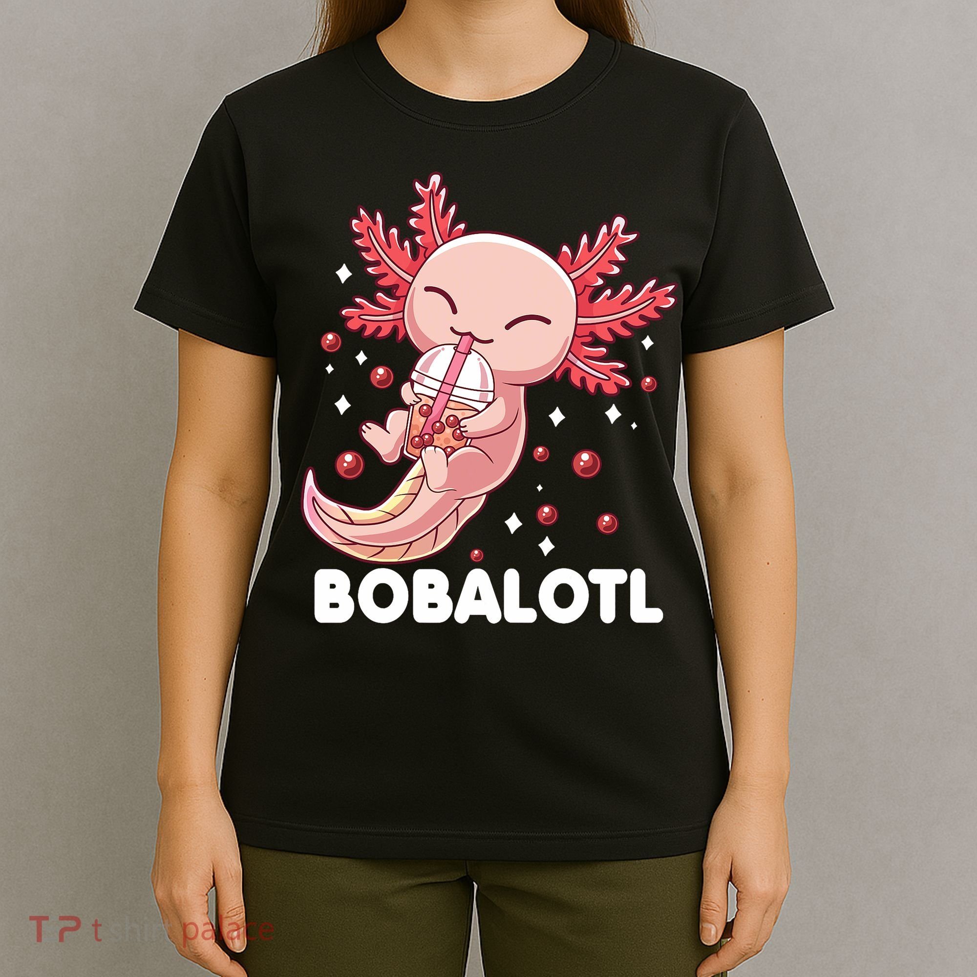 Funny Axolotl Bobalotl Boba Tea Bubble Milk Kawaii Anime  T-Shirt