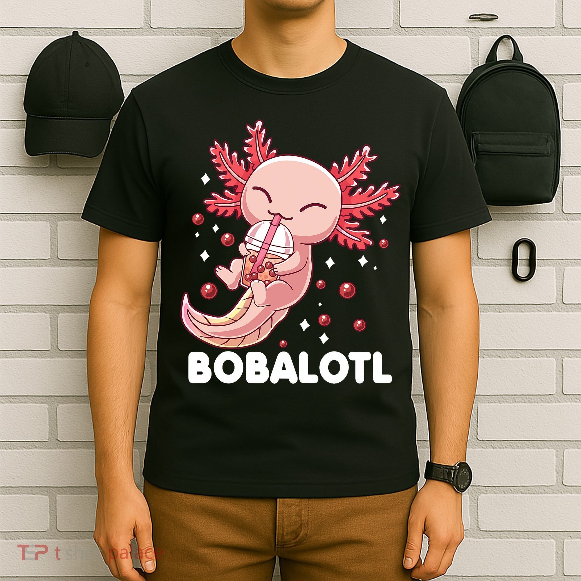 Funny Axolotl Bobalotl Boba Tea Bubble Milk Kawaii Anime  T-Shirt