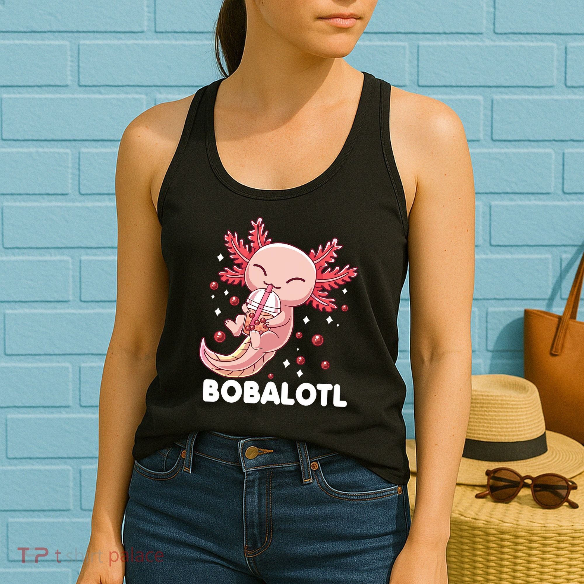 Funny Axolotl Bobalotl Boba Tea Bubble Milk Kawaii Anime  Women's Tank Top