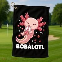 Funny Axolotl Bobalotl Boba Tea Bubble Milk Kawaii Anime  Golf Towel thumb 1