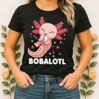 Funny Axolotl Bobalotl Boba Tea Bubble Milk Kawaii Anime  Women's T-Shirt thumb 2
