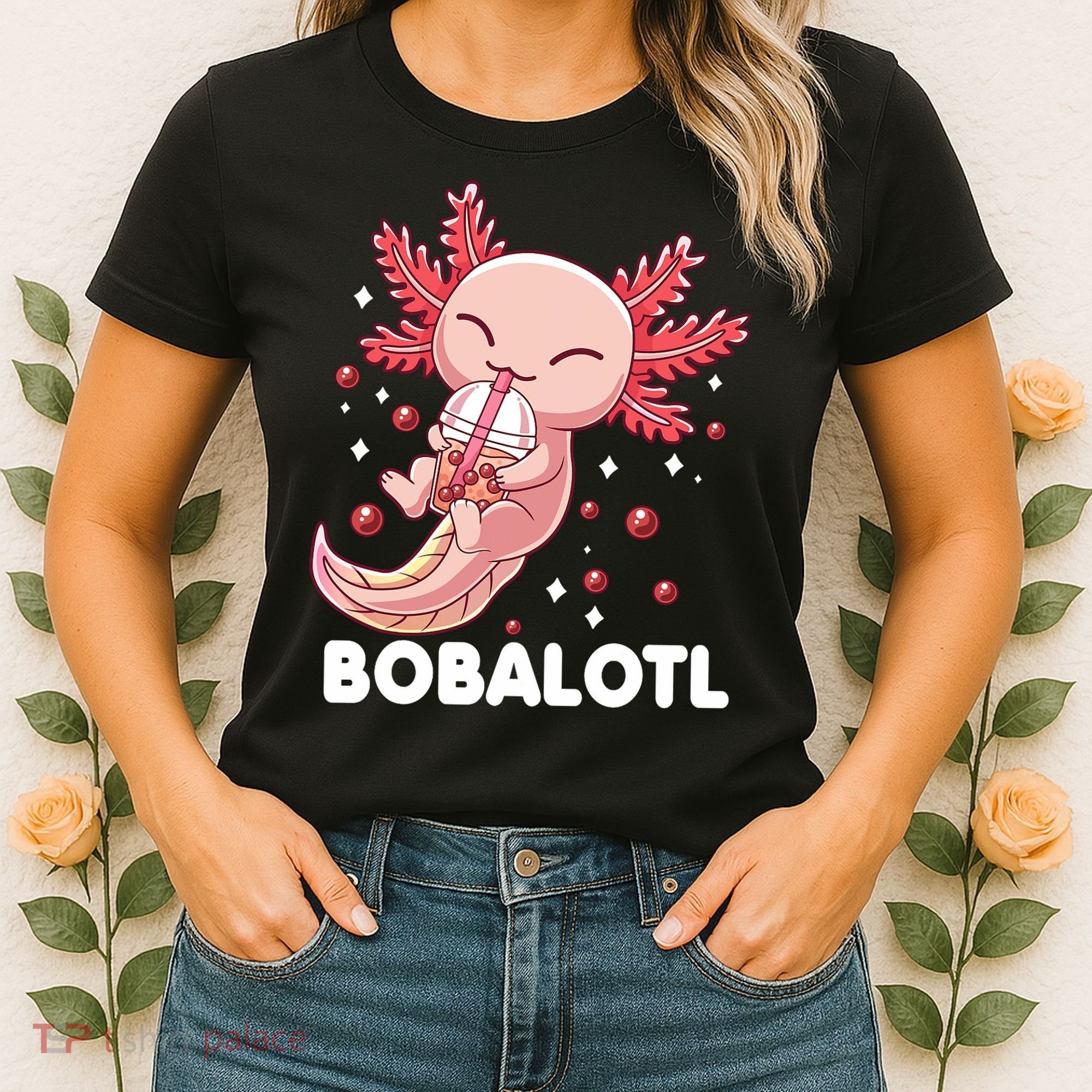Funny Axolotl Bobalotl Boba Tea Bubble Milk Kawaii Anime  Women's T-Shirt