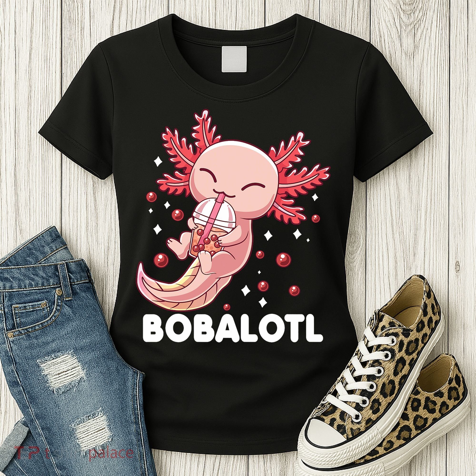 Funny Axolotl Bobalotl Boba Tea Bubble Milk Kawaii Anime  Women's T-Shirt