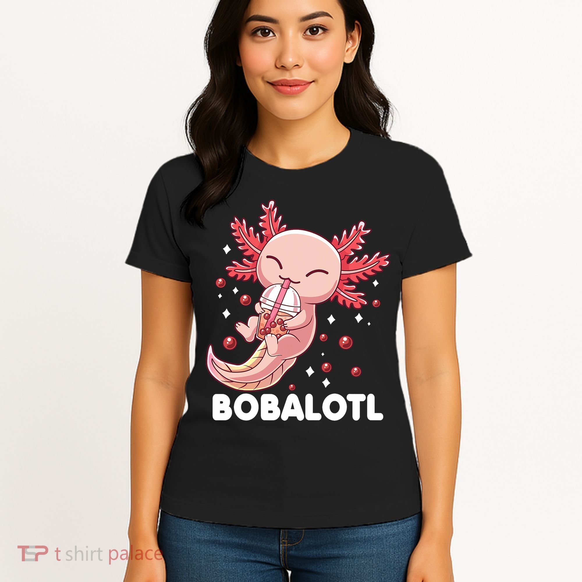Funny Axolotl Bobalotl Boba Tea Bubble Milk Kawaii Anime  Women's T-Shirt