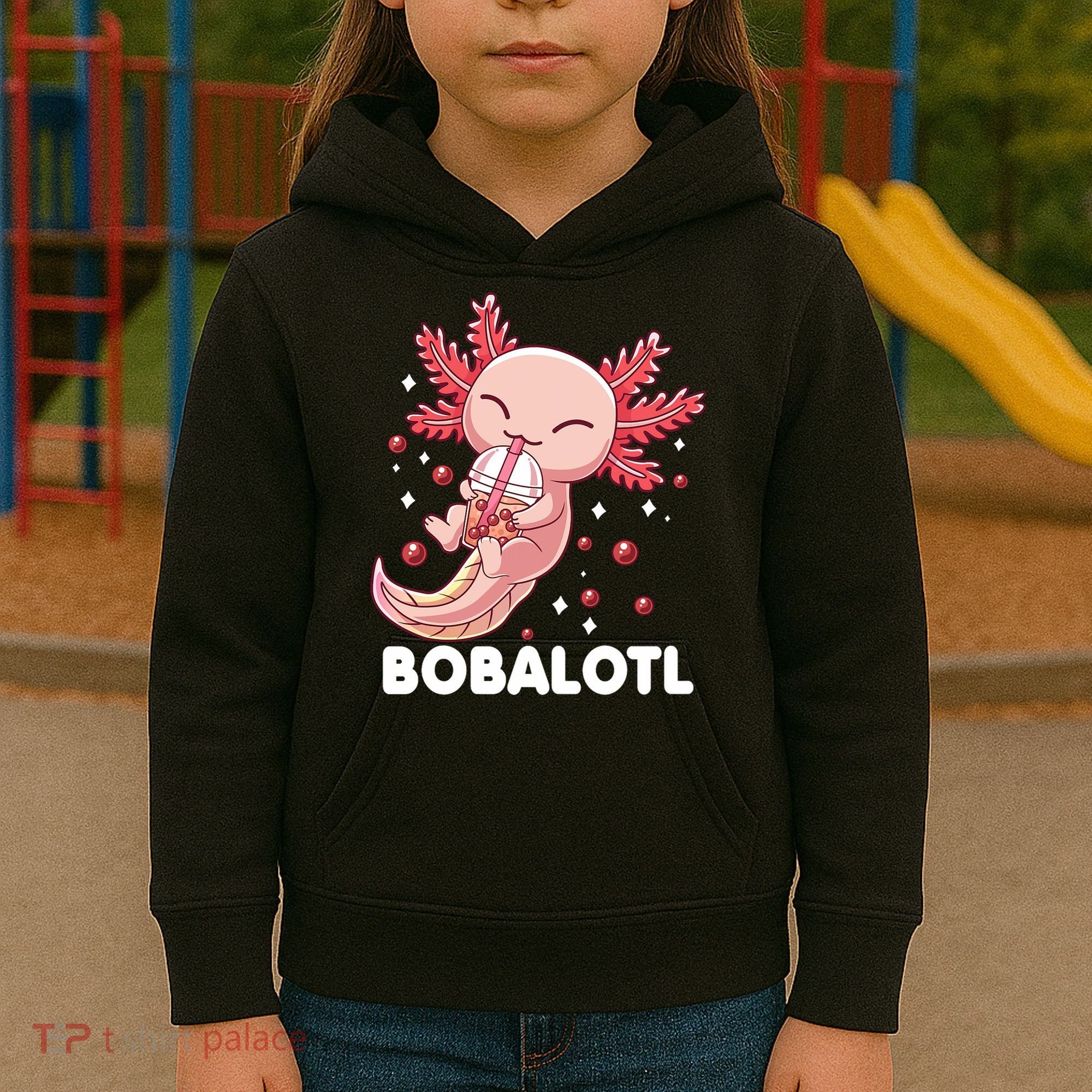Funny Axolotl Bobalotl Boba Tea Bubble Milk Kawaii Anime  Kids Hoodie