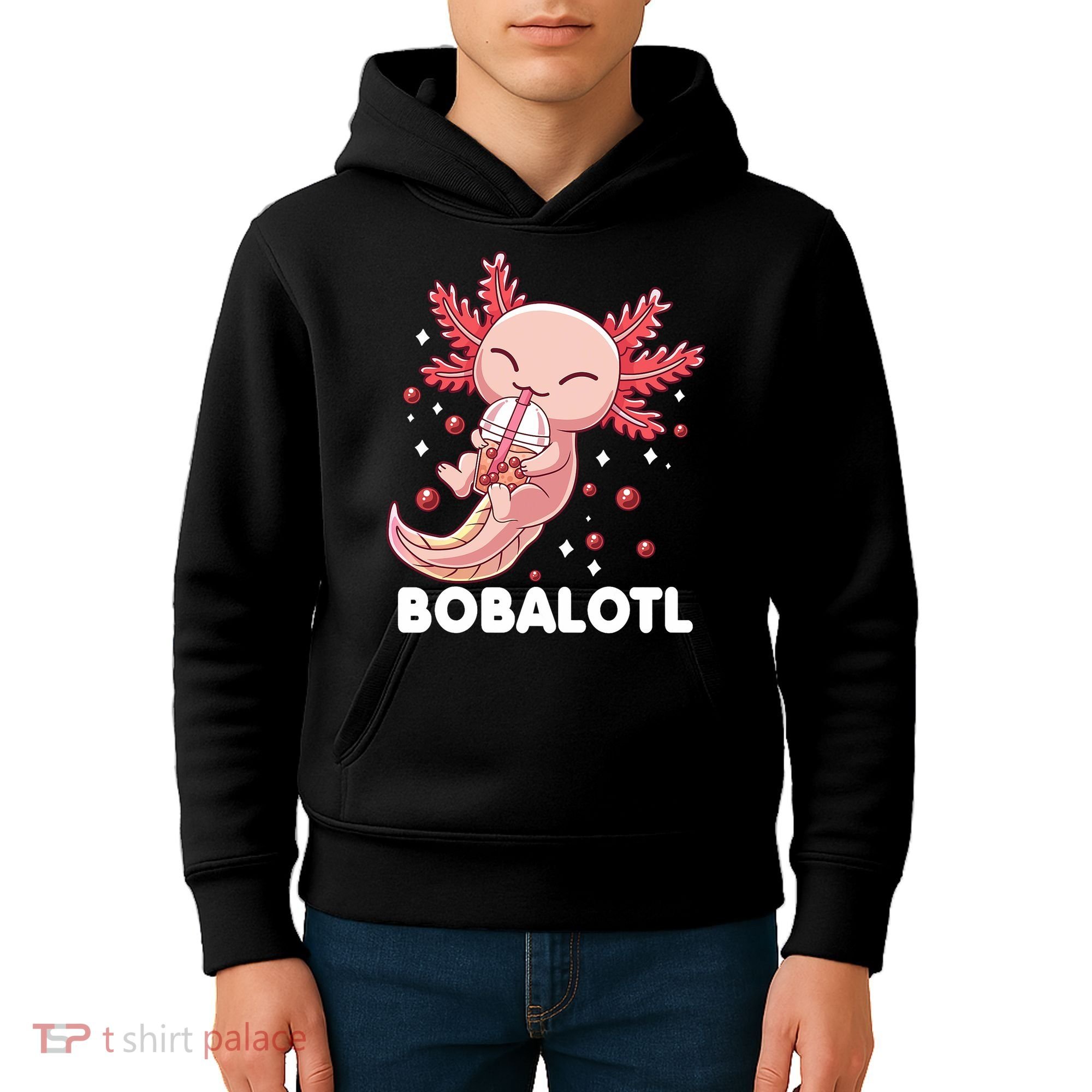Funny Axolotl Bobalotl Boba Tea Bubble Milk Kawaii Anime  Kids Hoodie