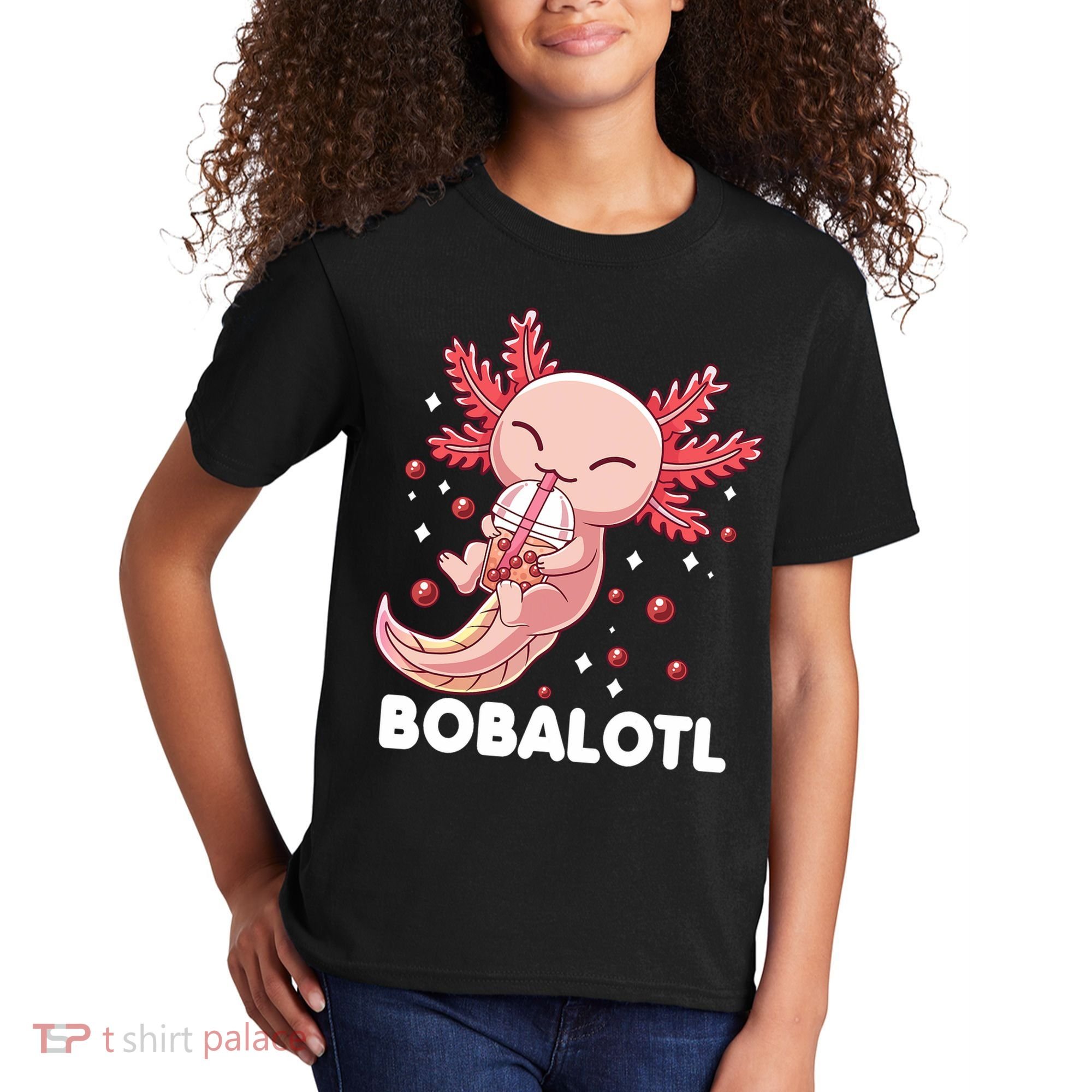 Funny Axolotl Bobalotl Boba Tea Bubble Milk Kawaii Anime  Kids T-Shirt
