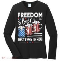 Freedom And Beer That`s Why I`m Here Funny 4th Of July Women's Long Sleeve Shirt thumb 0