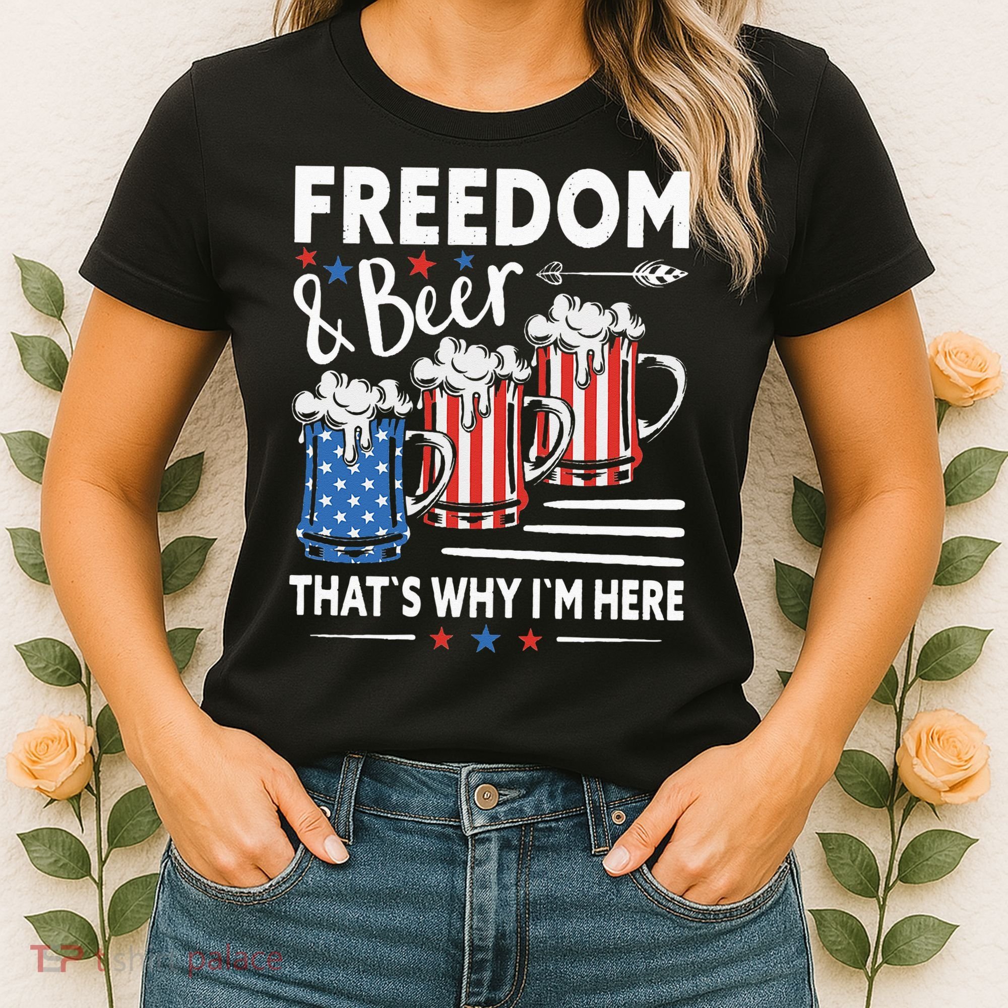 Freedom And Beer That`s Why I`m Here Funny 4th Of July Women's T-Shirt