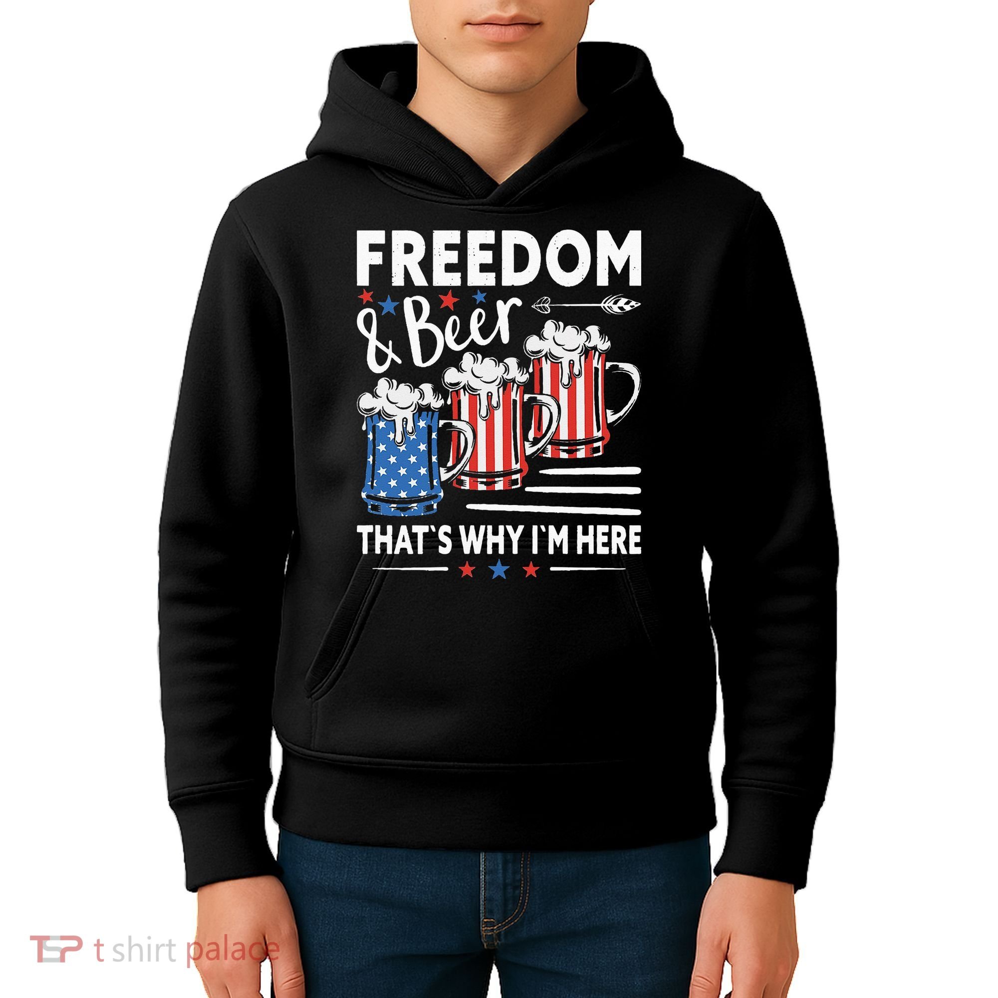 Freedom And Beer That`s Why I`m Here Funny 4th Of July Kids Hoodie