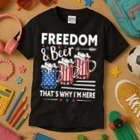 Freedom And Beer That`s Why I`m Here Funny 4th Of July Kids T-Shirt thumb 3