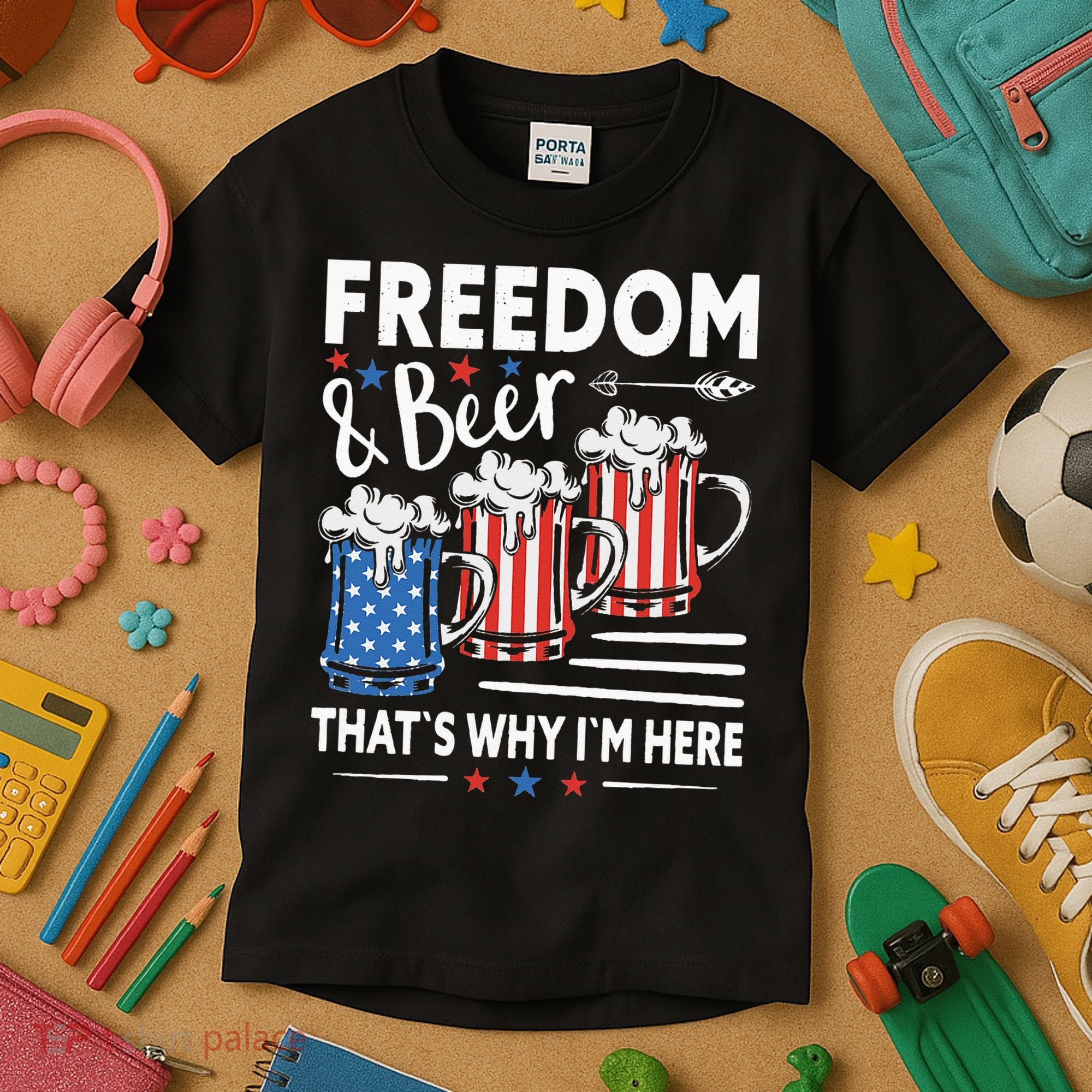 Freedom And Beer That`s Why I`m Here Funny 4th Of July Kids T-Shirt