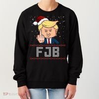 FJB Anti Biden Trump Flicking Off Ugly Christmas Women's Sweatshirt thumb 0