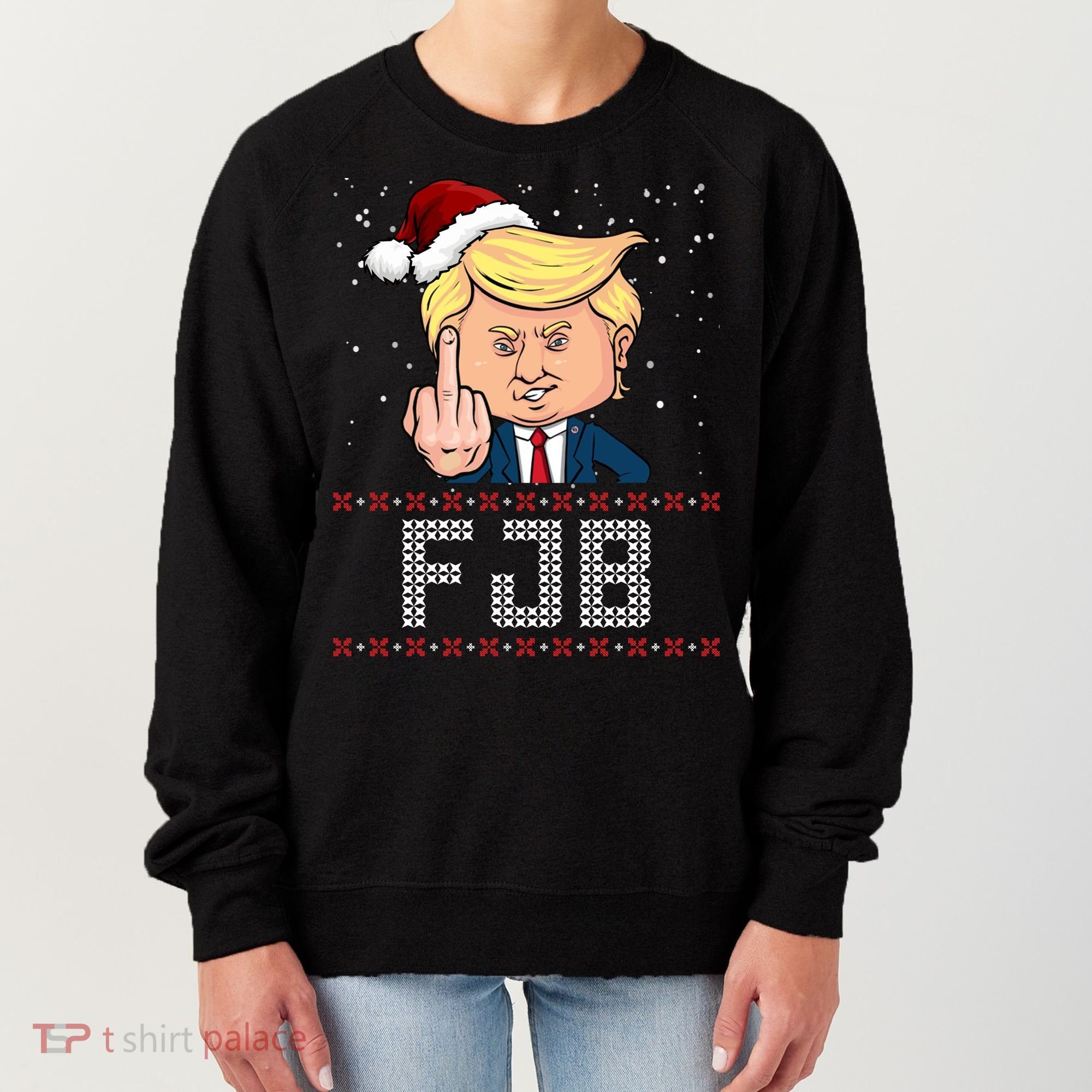 FJB Anti Biden Trump Flicking Off Ugly Christmas Women's Sweatshirt