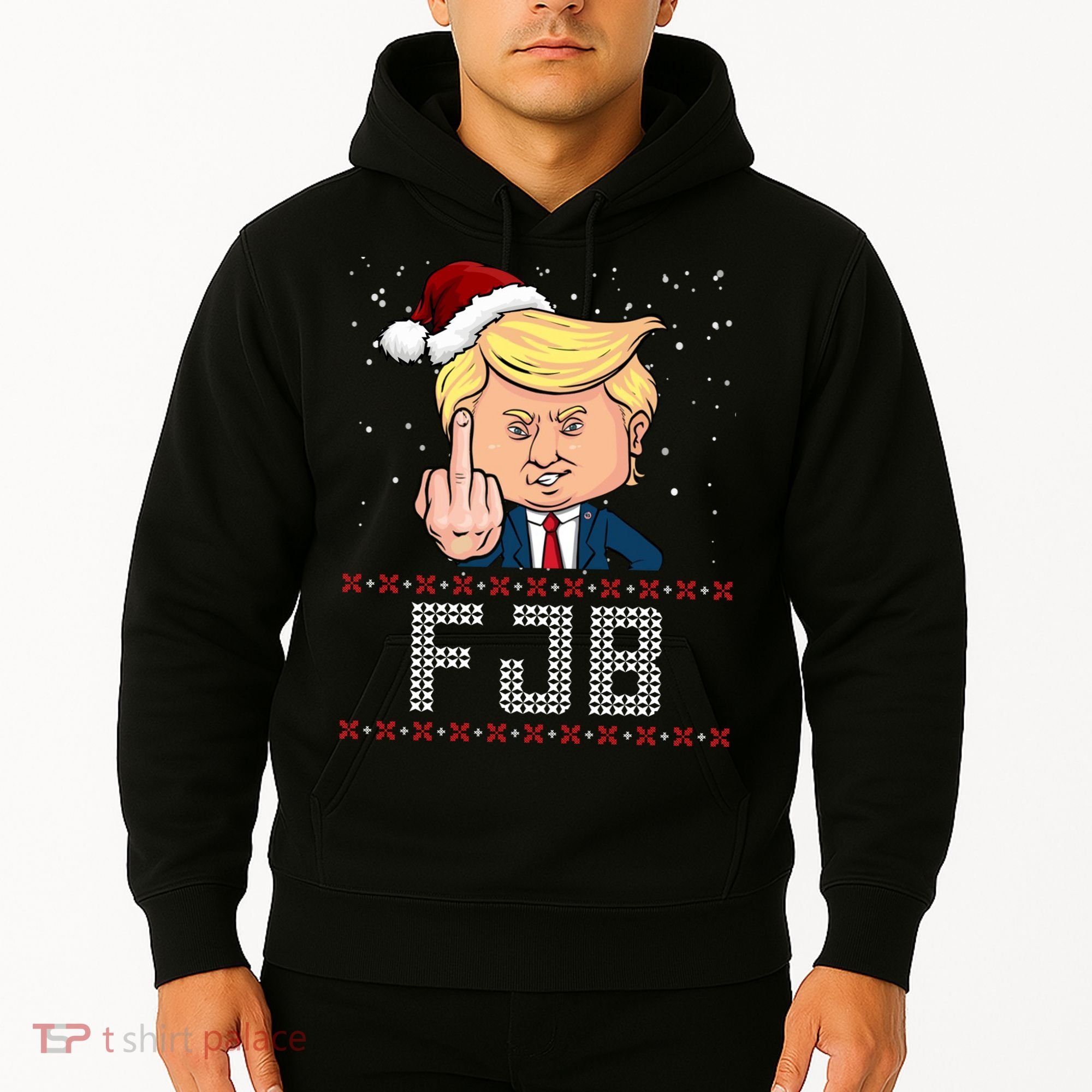 FJB Anti Biden Trump Flicking Off Ugly Christmas Hoodie