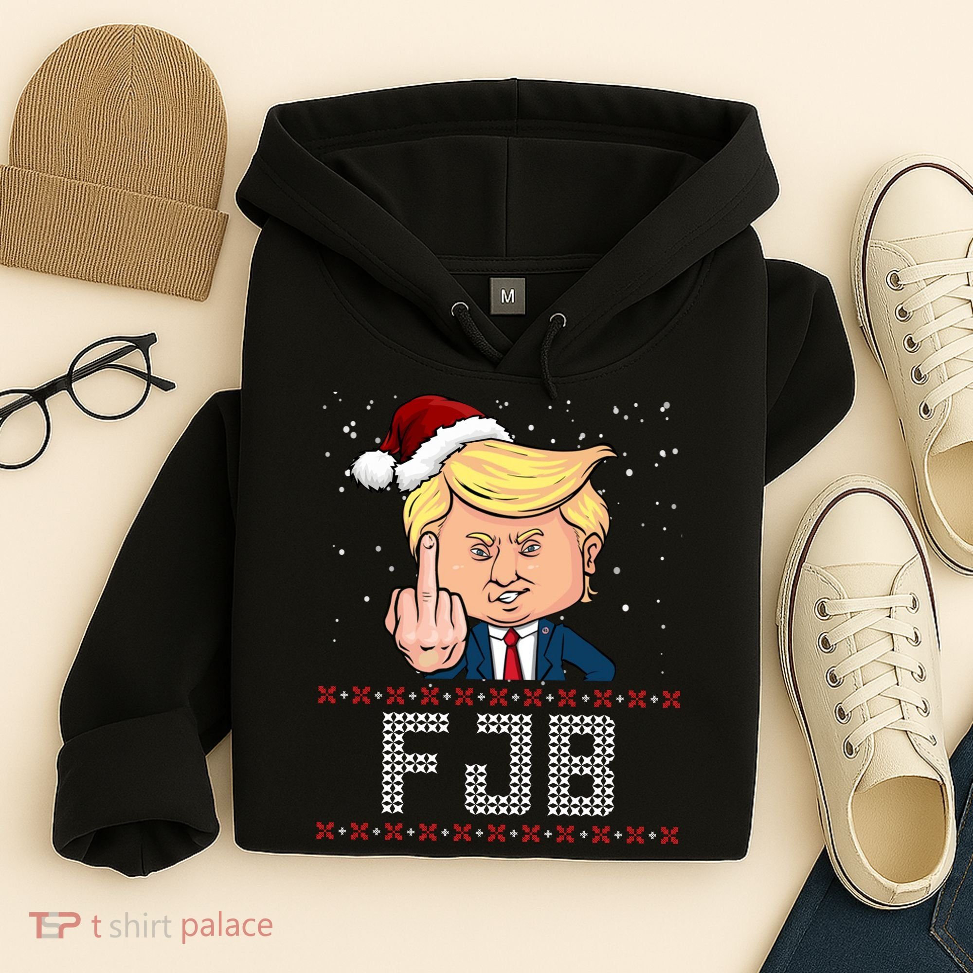 FJB Anti Biden Trump Flicking Off Ugly Christmas Hoodie