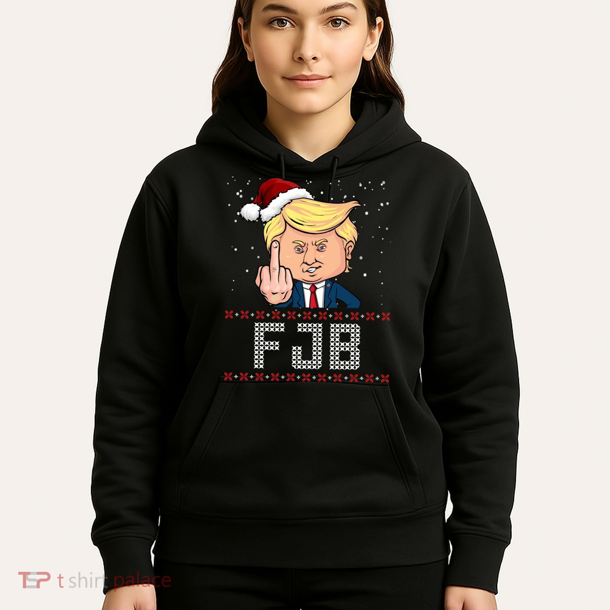 FJB Anti Biden Trump Flicking Off Ugly Christmas Hoodie