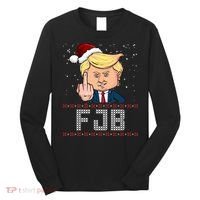 FJB Anti Biden Trump Flicking Off Ugly Christmas Long Sleeve Shirt thumb 0