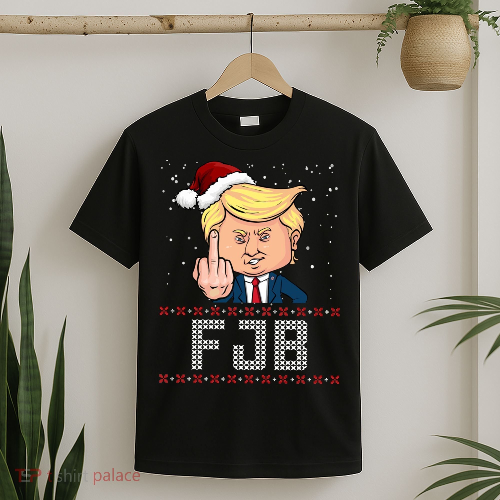 FJB Anti Biden Trump Flicking Off Ugly Christmas T-Shirt