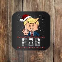 FJB Anti Biden Trump Flicking Off Ugly Christmas Coaster thumb 0