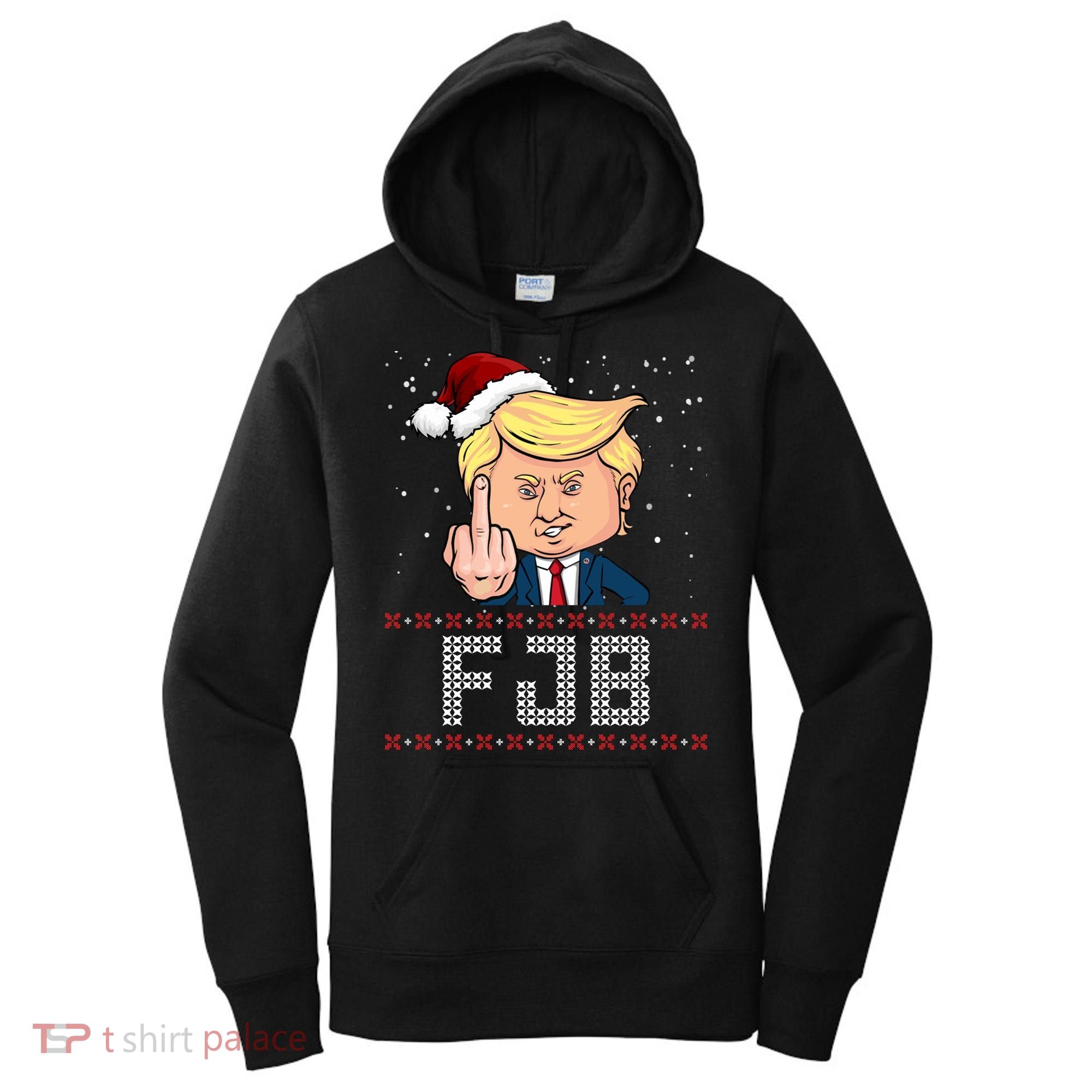FJB Anti Biden Trump Flicking Off Ugly Christmas Women's Hoodie