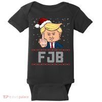 FJB Anti Biden Trump Flicking Off Ugly Christmas Baby Bodysuit thumb 0