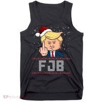 FJB Anti Biden Trump Flicking Off Ugly Christmas Tank Top thumb 0