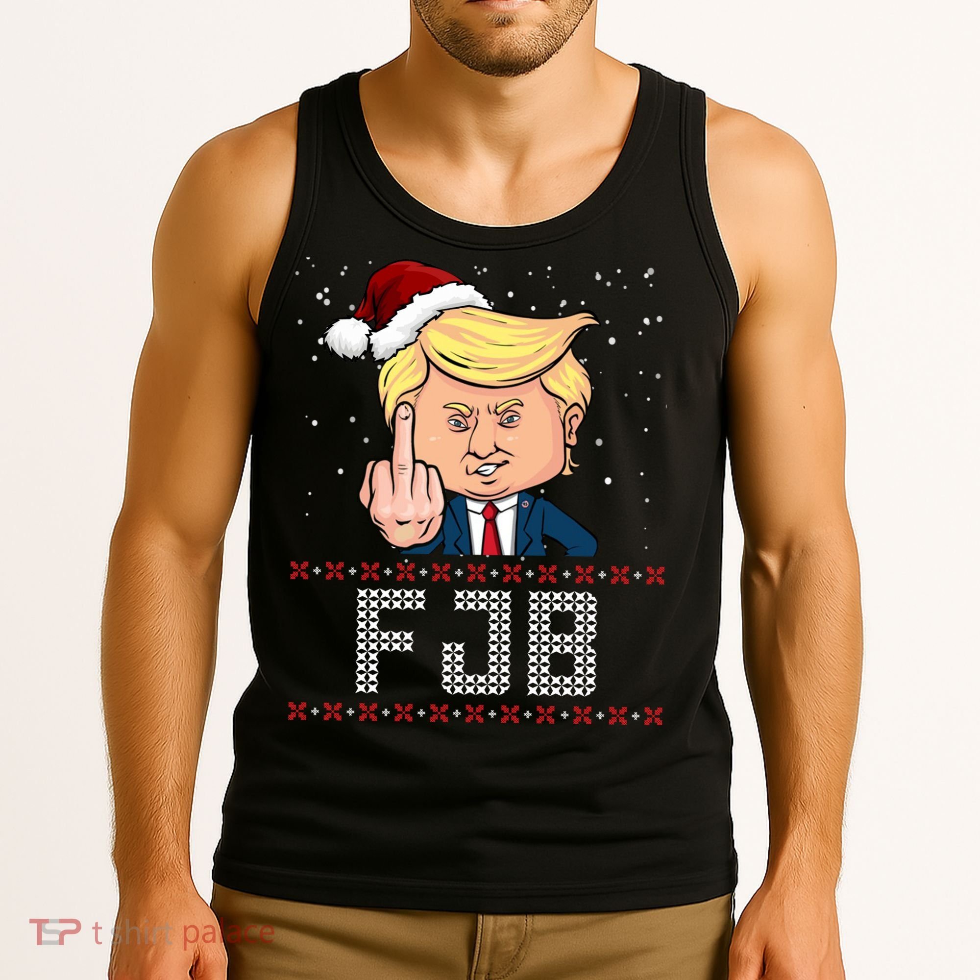 FJB Anti Biden Trump Flicking Off Ugly Christmas Tank Top