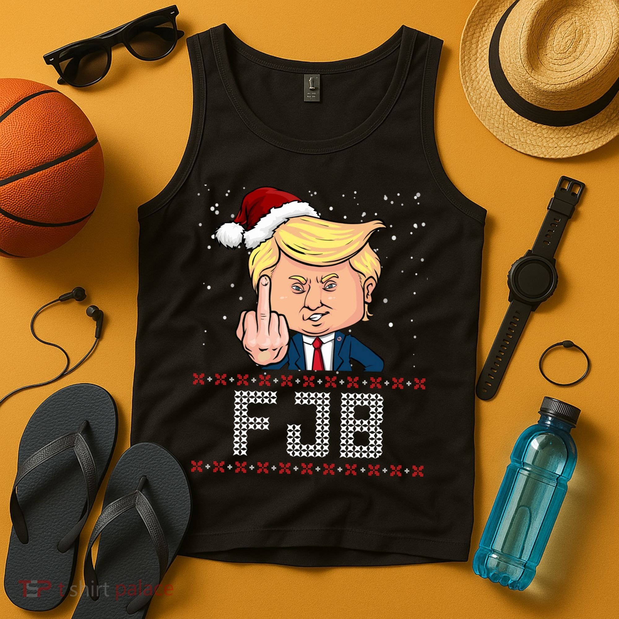 FJB Anti Biden Trump Flicking Off Ugly Christmas Tank Top