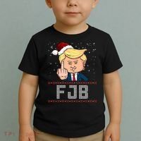 FJB Anti Biden Trump Flicking Off Ugly Christmas Toddler T-Shirt thumb 2
