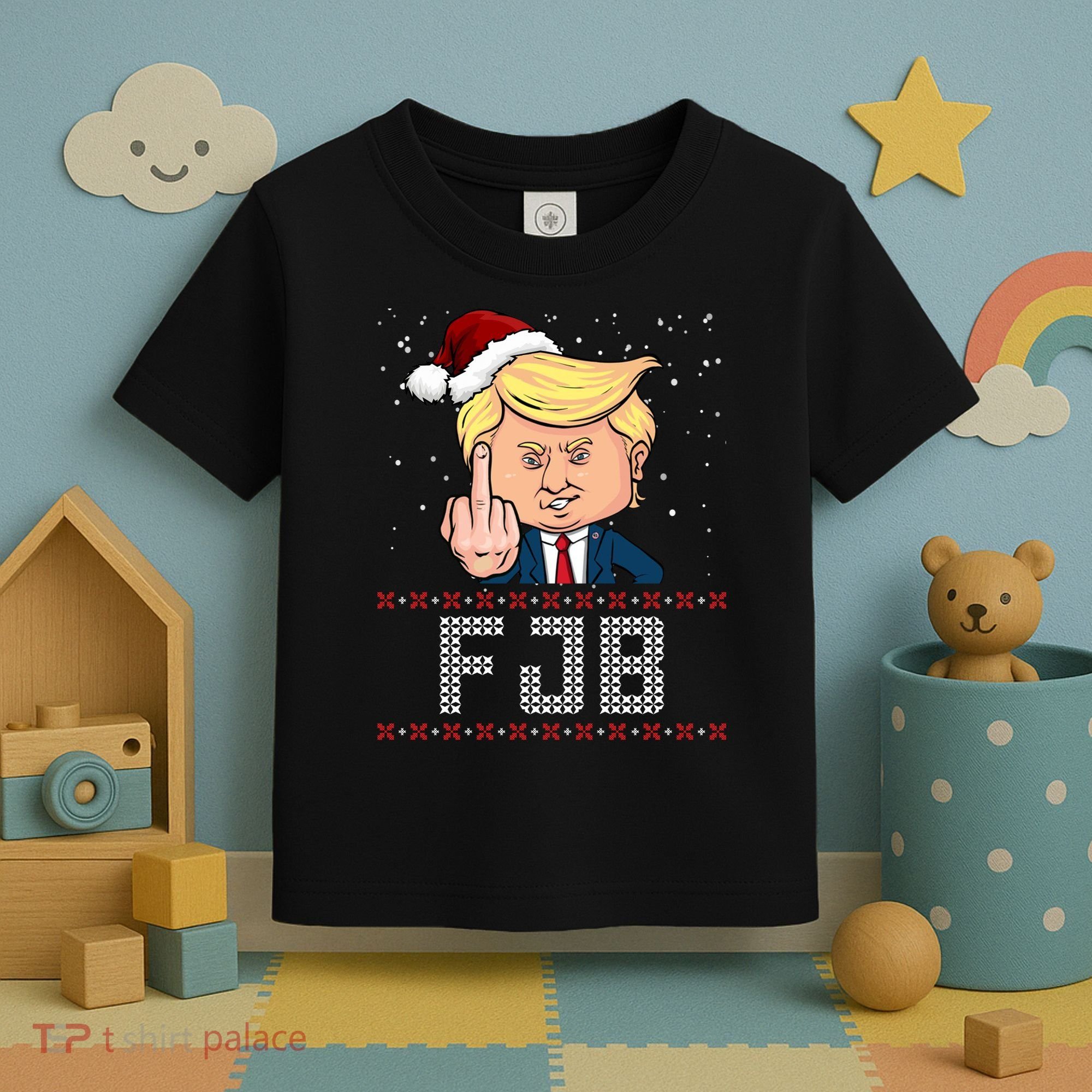 FJB Anti Biden Trump Flicking Off Ugly Christmas Toddler T-Shirt