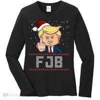 FJB Anti Biden Trump Flicking Off Ugly Christmas Women's Long Sleeve Shirt thumb 0