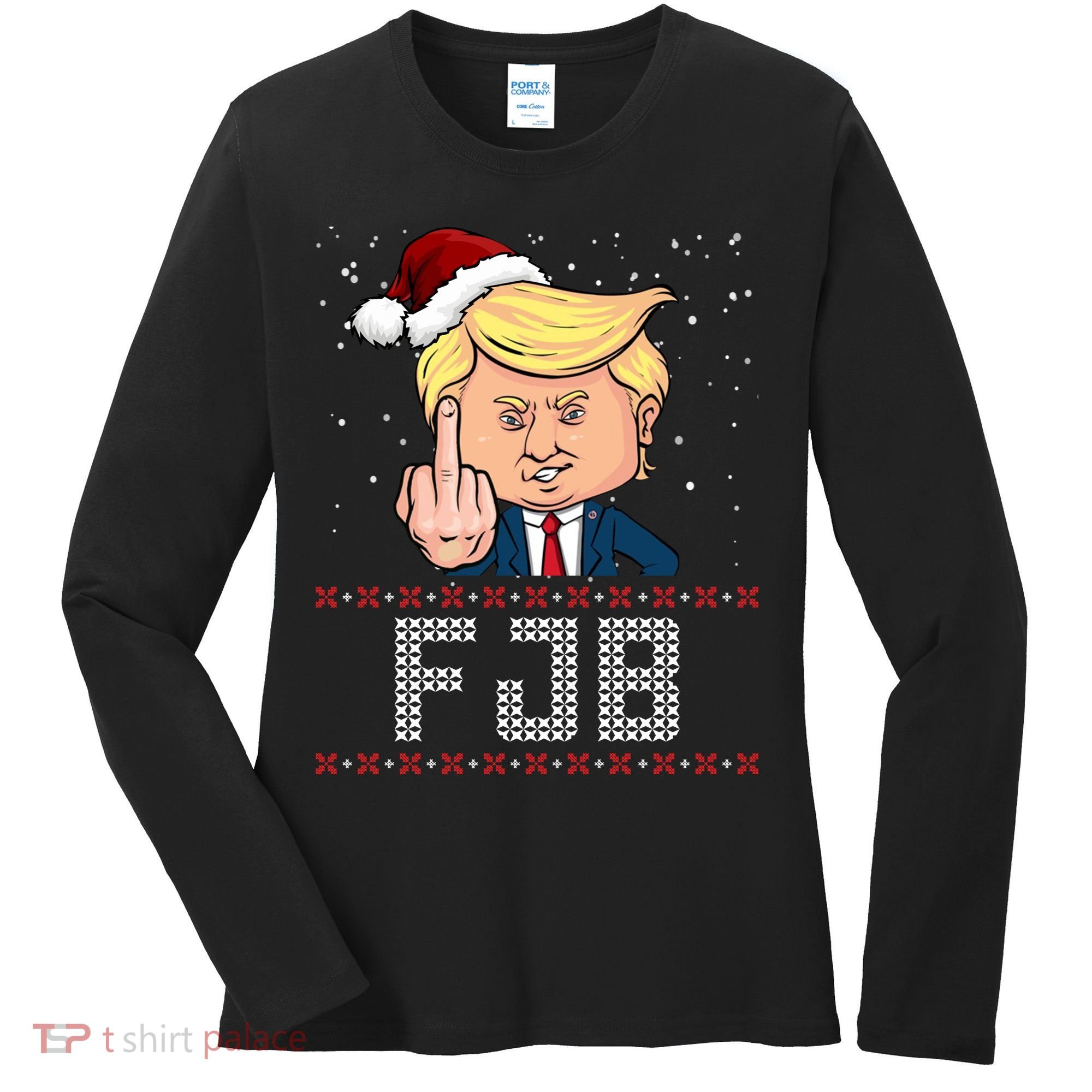 FJB Anti Biden Trump Flicking Off Ugly Christmas Women's Long Sleeve Shirt