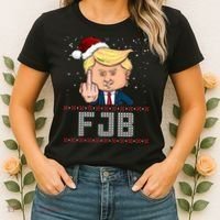 FJB Anti Biden Trump Flicking Off Ugly Christmas Women's T-Shirt thumb 2