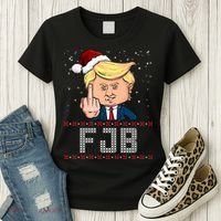 FJB Anti Biden Trump Flicking Off Ugly Christmas Women's T-Shirt thumb 3