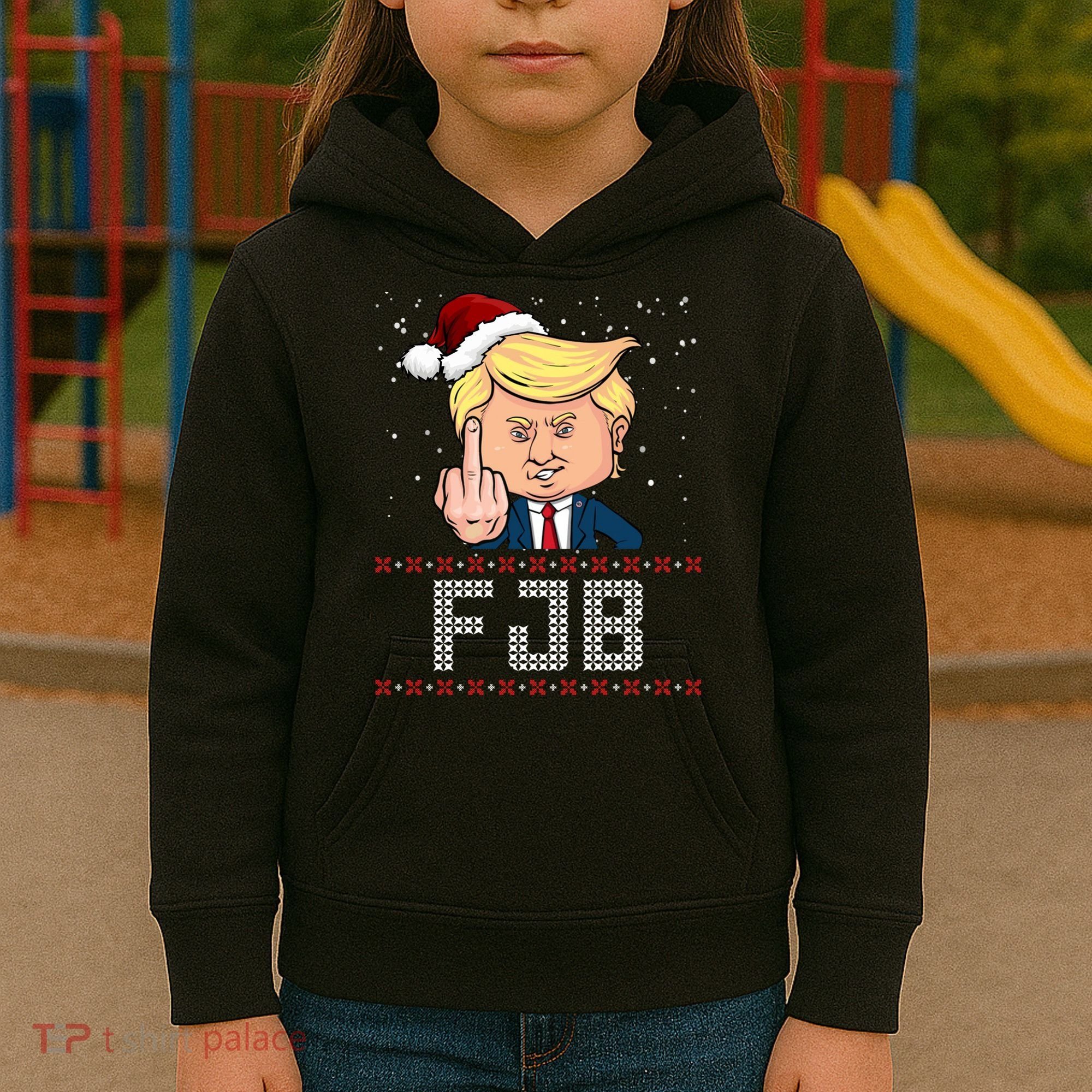 FJB Anti Biden Trump Flicking Off Ugly Christmas Kids Hoodie