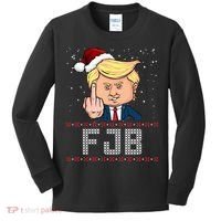 FJB Anti Biden Trump Flicking Off Ugly Christmas Kids Long Sleeve Shirt thumb 0