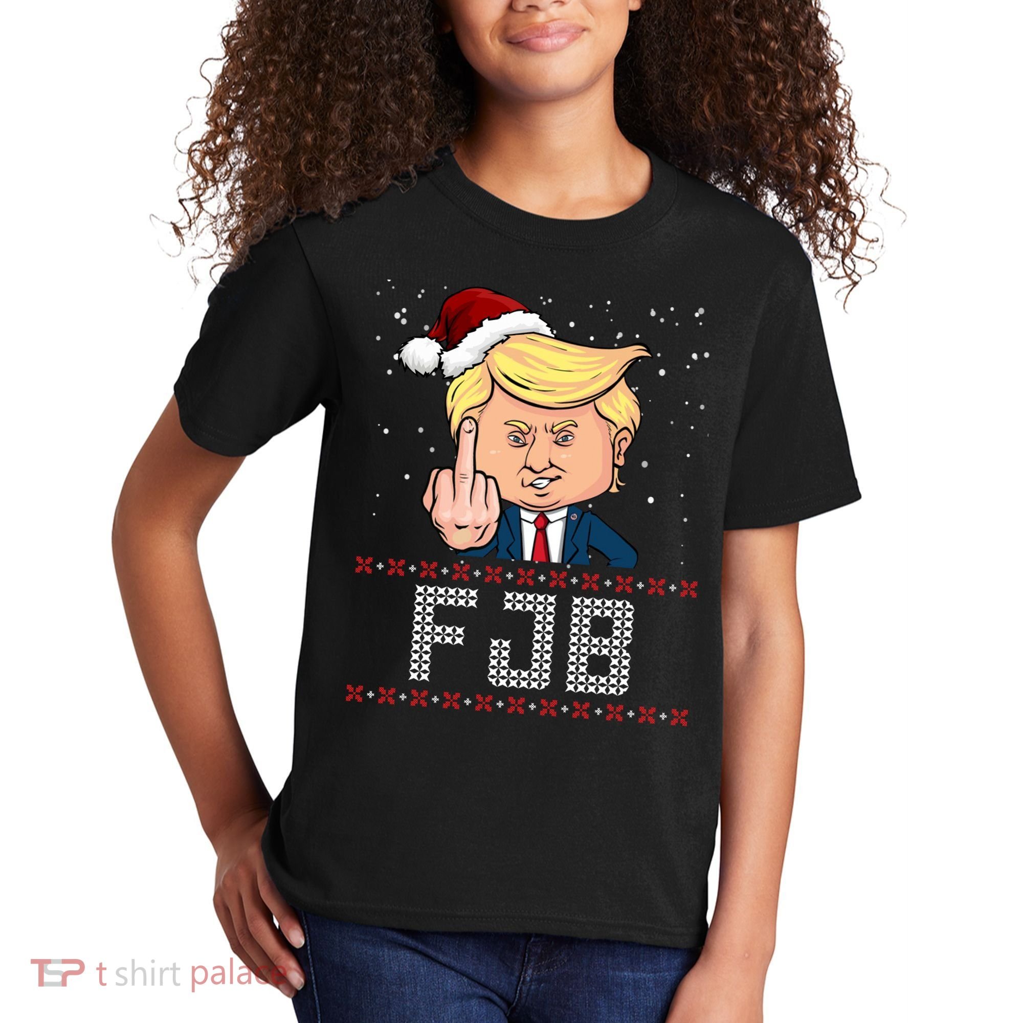 FJB Anti Biden Trump Flicking Off Ugly Christmas Kids T-Shirt