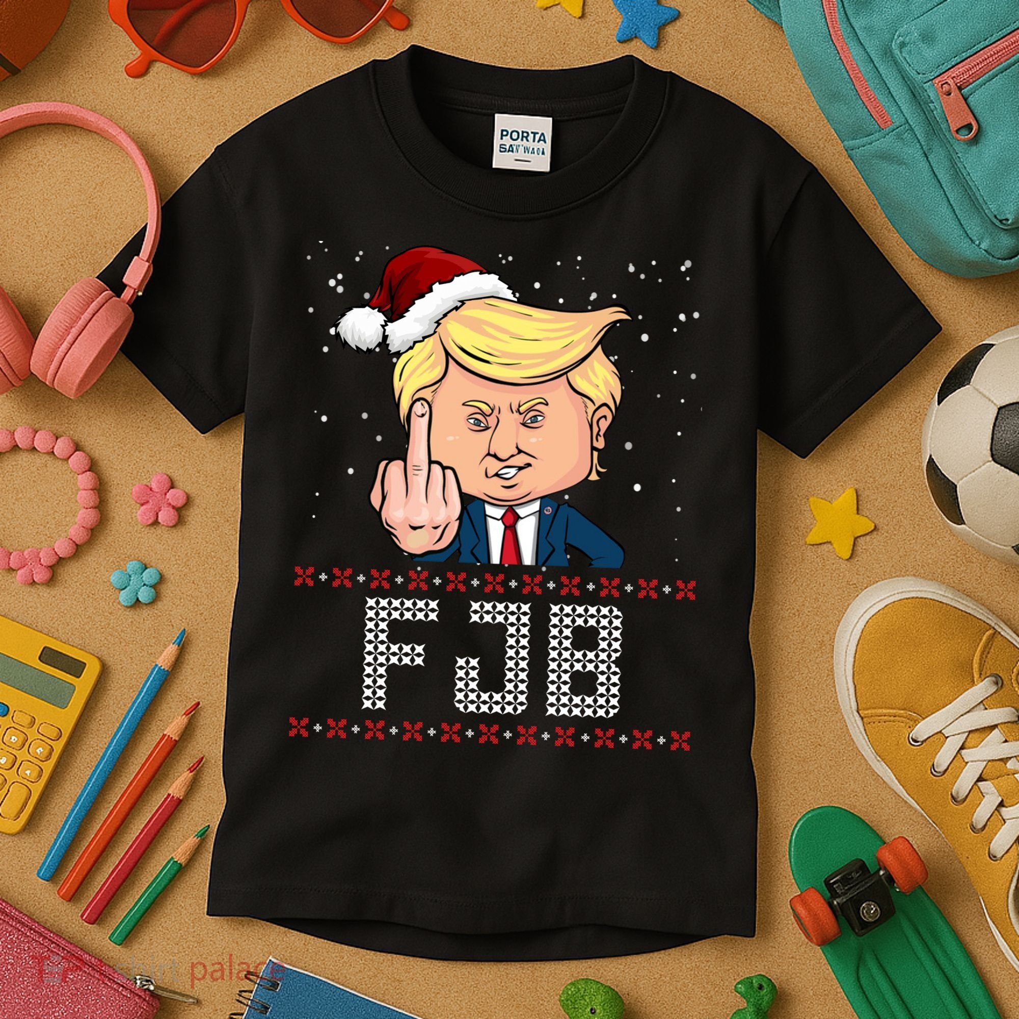 FJB Anti Biden Trump Flicking Off Ugly Christmas Kids T-Shirt