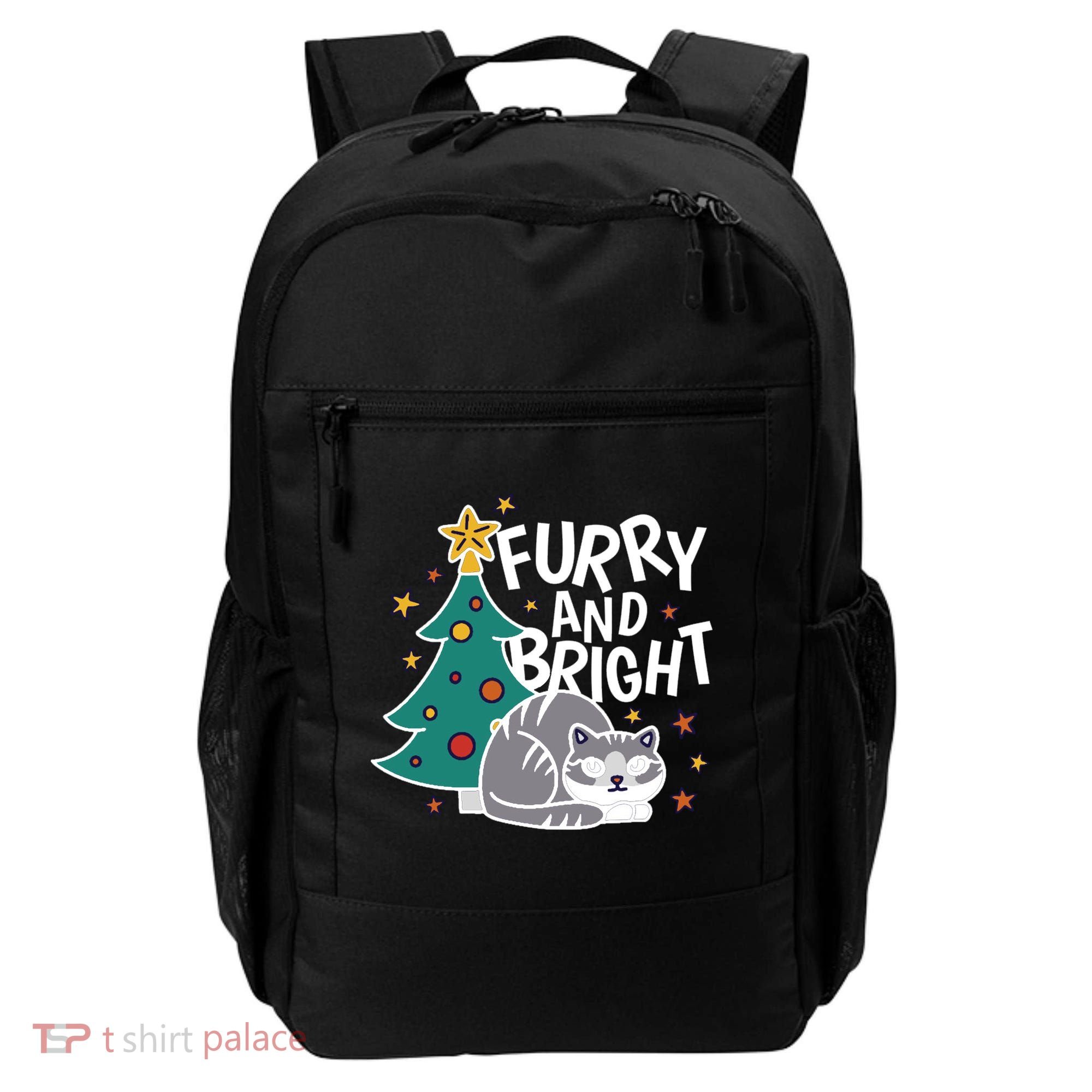 Furry And Bright Funny Cute Christmas Cat Backpack