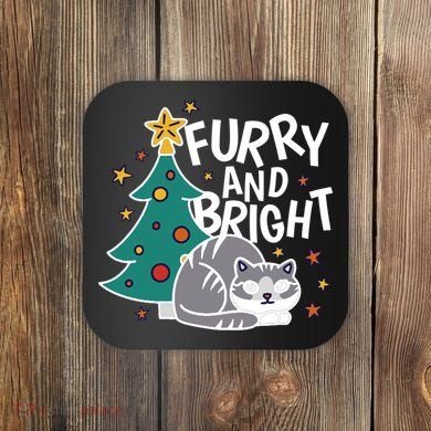 Furry And Bright Funny Cute Christmas Cat Coaster