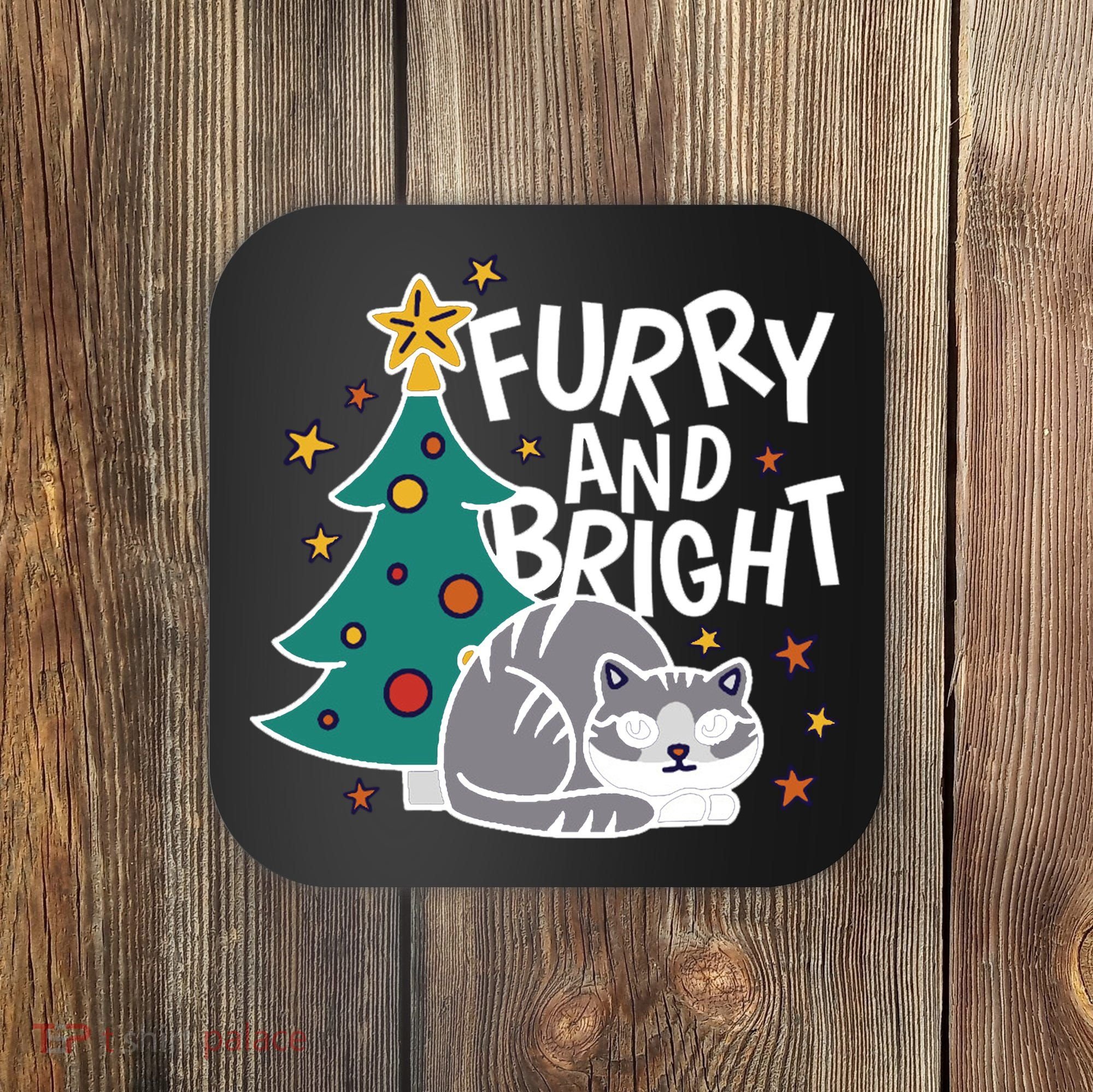 Furry And Bright Funny Cute Christmas Cat Coaster