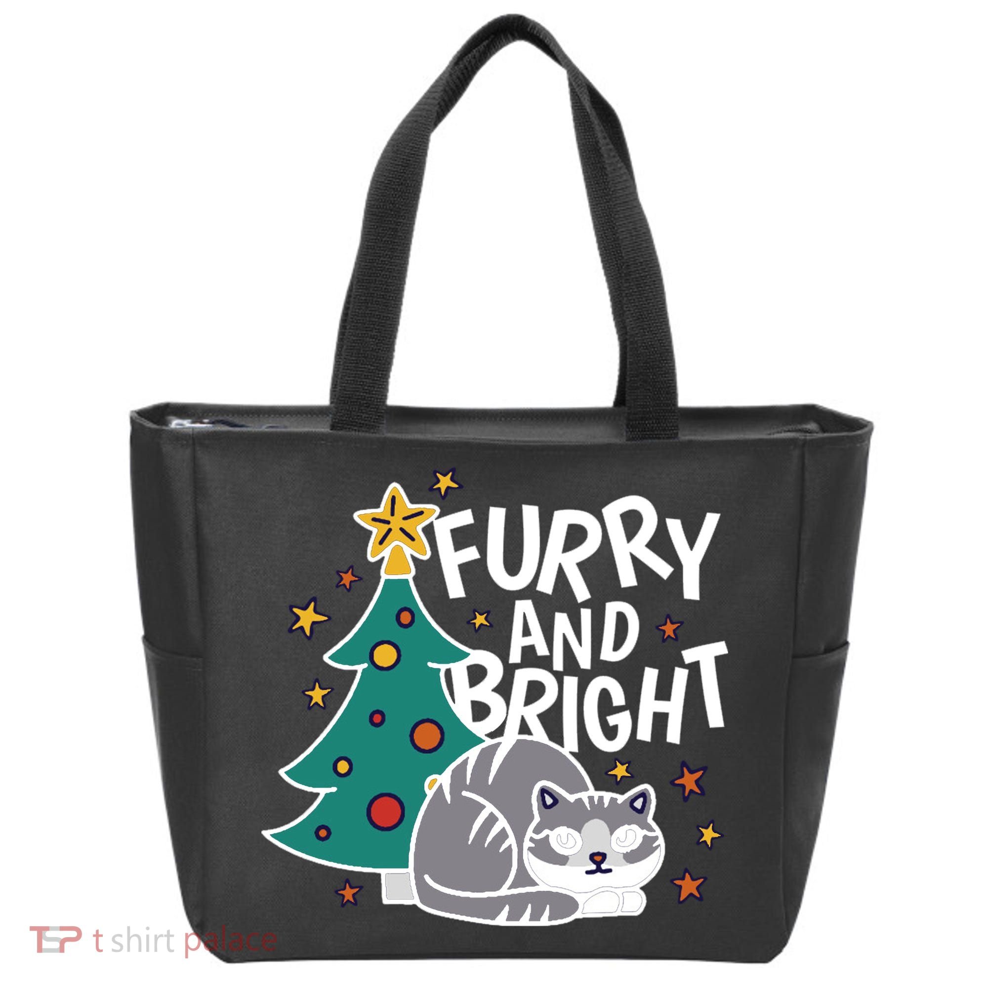 Furry And Bright Funny Cute Christmas Cat Tote Bag
